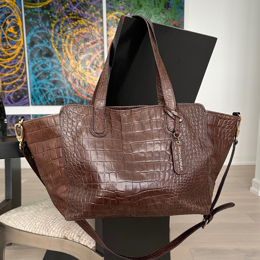 Cynthia Rowley Dark Brown Crocodile-Embossed Tote